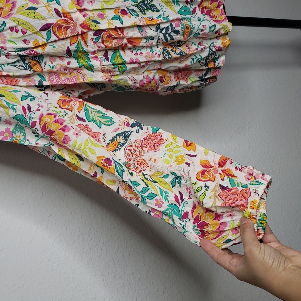 Old Navy Womens Babydoll Tropical Print Blouse Top Size L Travel Bohemian Vacay - Picture 5 of 16